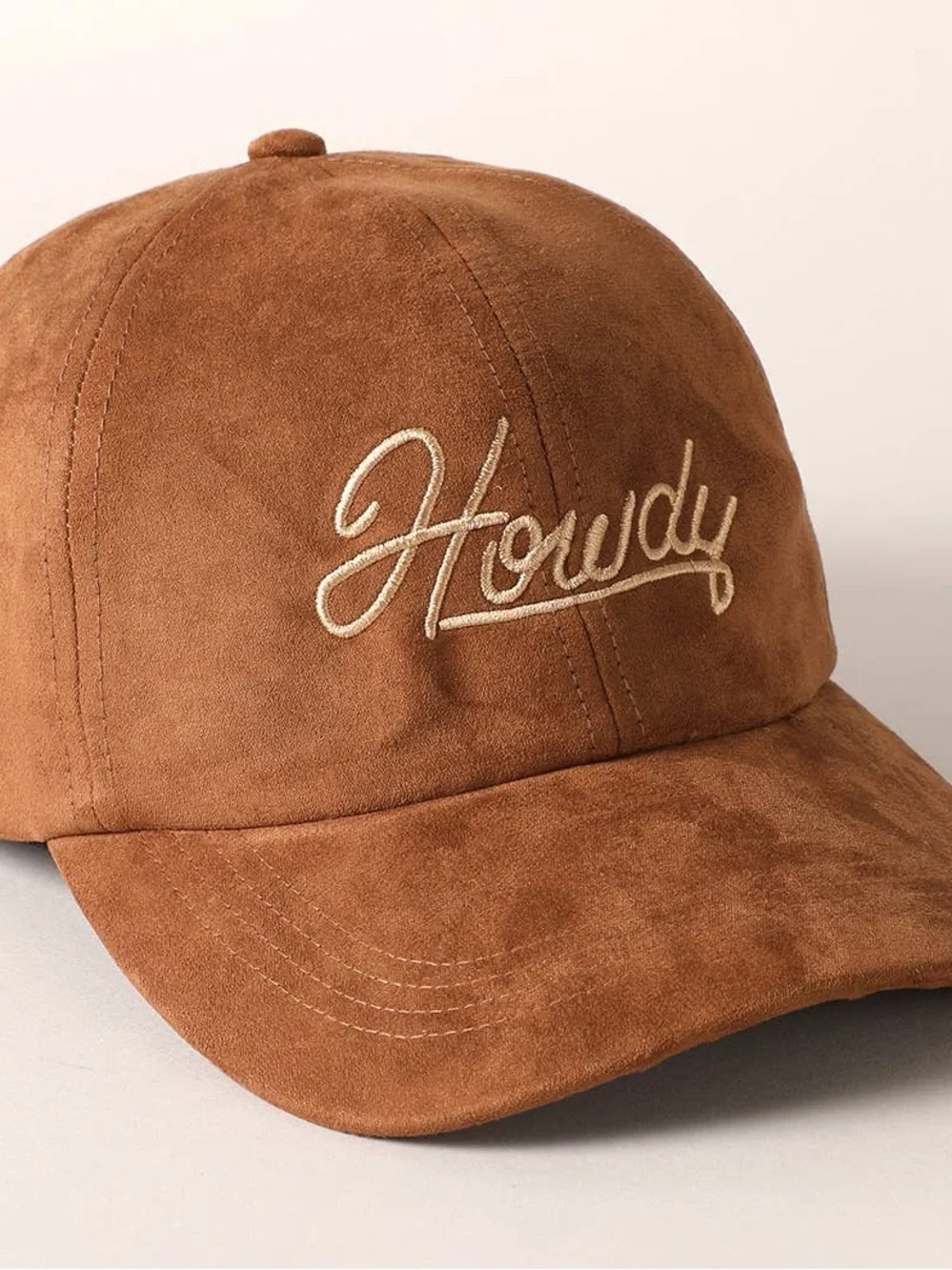 Howdy Embroidered Suede Cap in Brown
